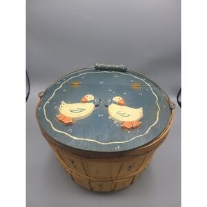 Vintage Hand-painted Goose Basket 80s Country Revival